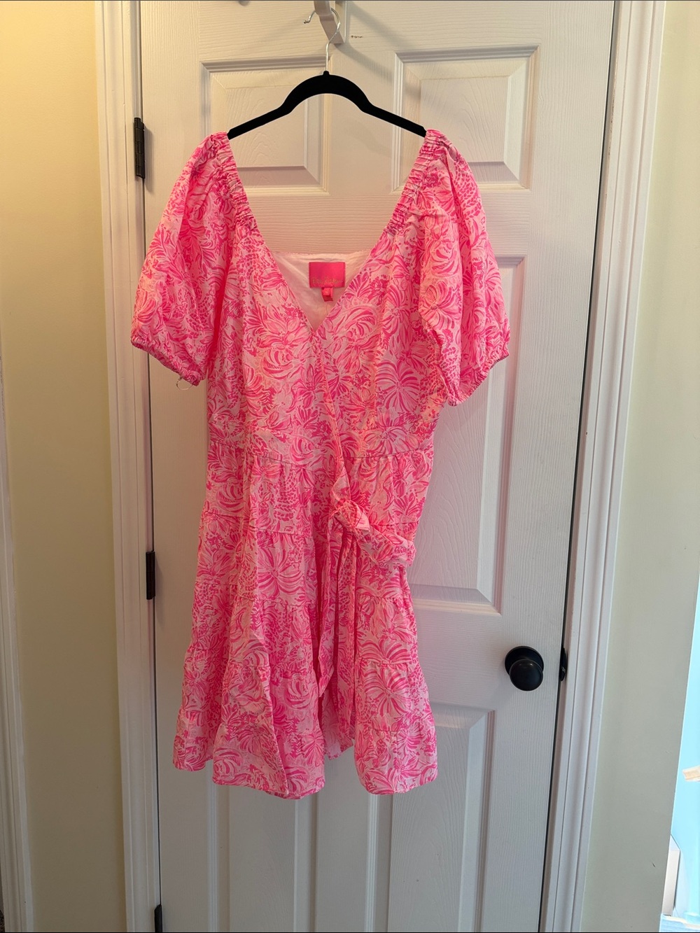 Lilly Pulitzer Pink and White Linen V-Neck Floral Dress
